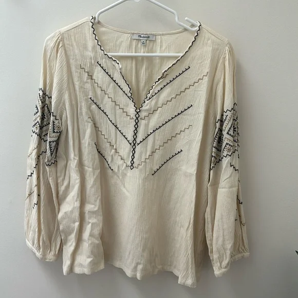 Madewell cream gauze long sleeve embroidered top, size M - Picture 2 of 6
